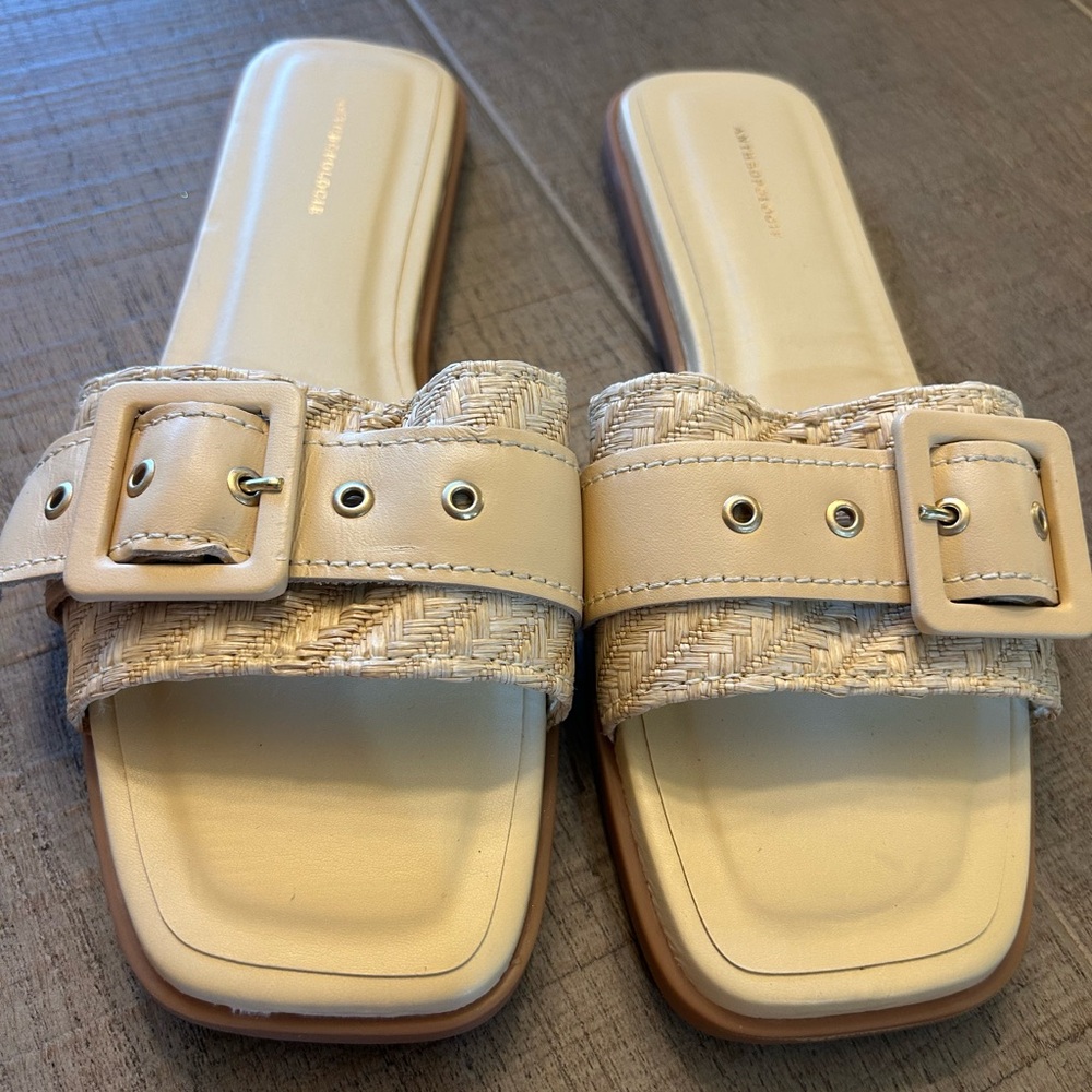 Anthropologie Cream Sandals with Buckle Detail